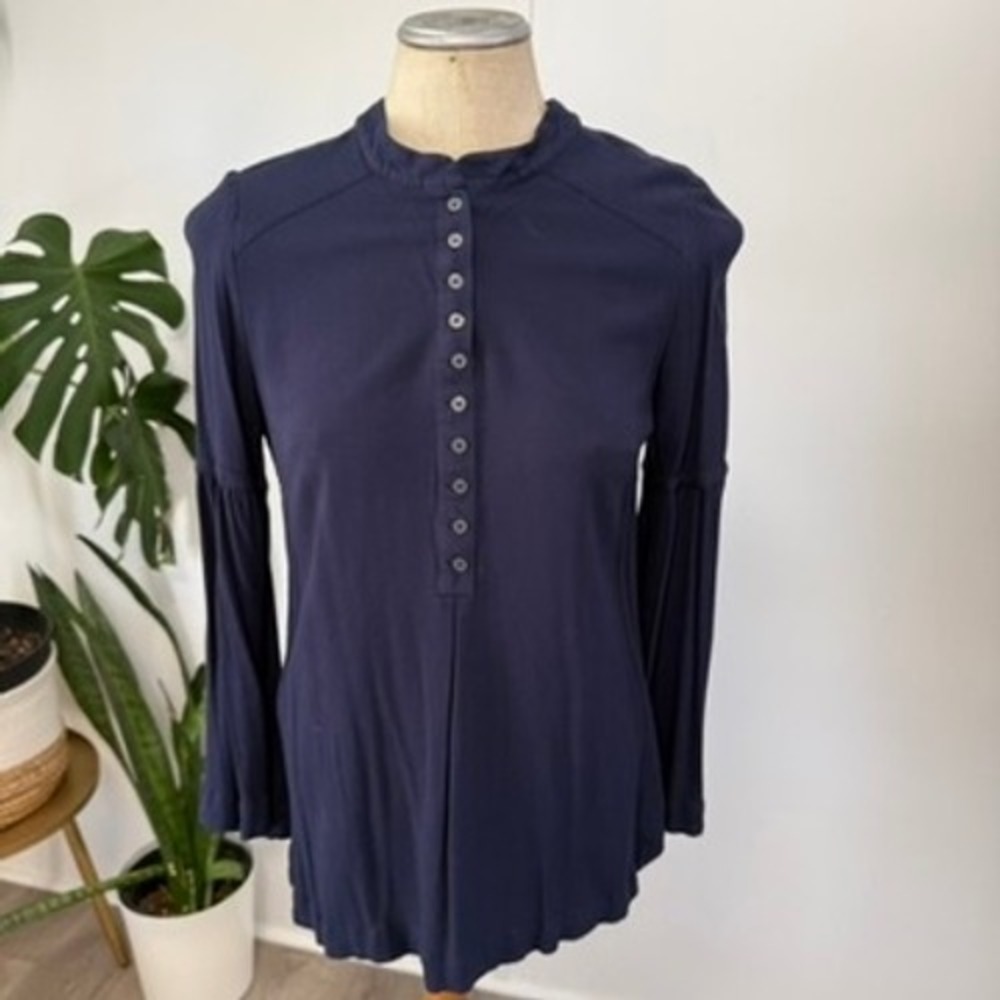 Free People Bell Sleeve Tunic Womens M Navy Blue Boho Henley Blouse